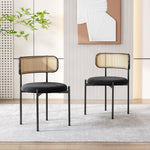 Velvet Dining Chair Set of 2, Modern Leisure with Metal Legs, Black