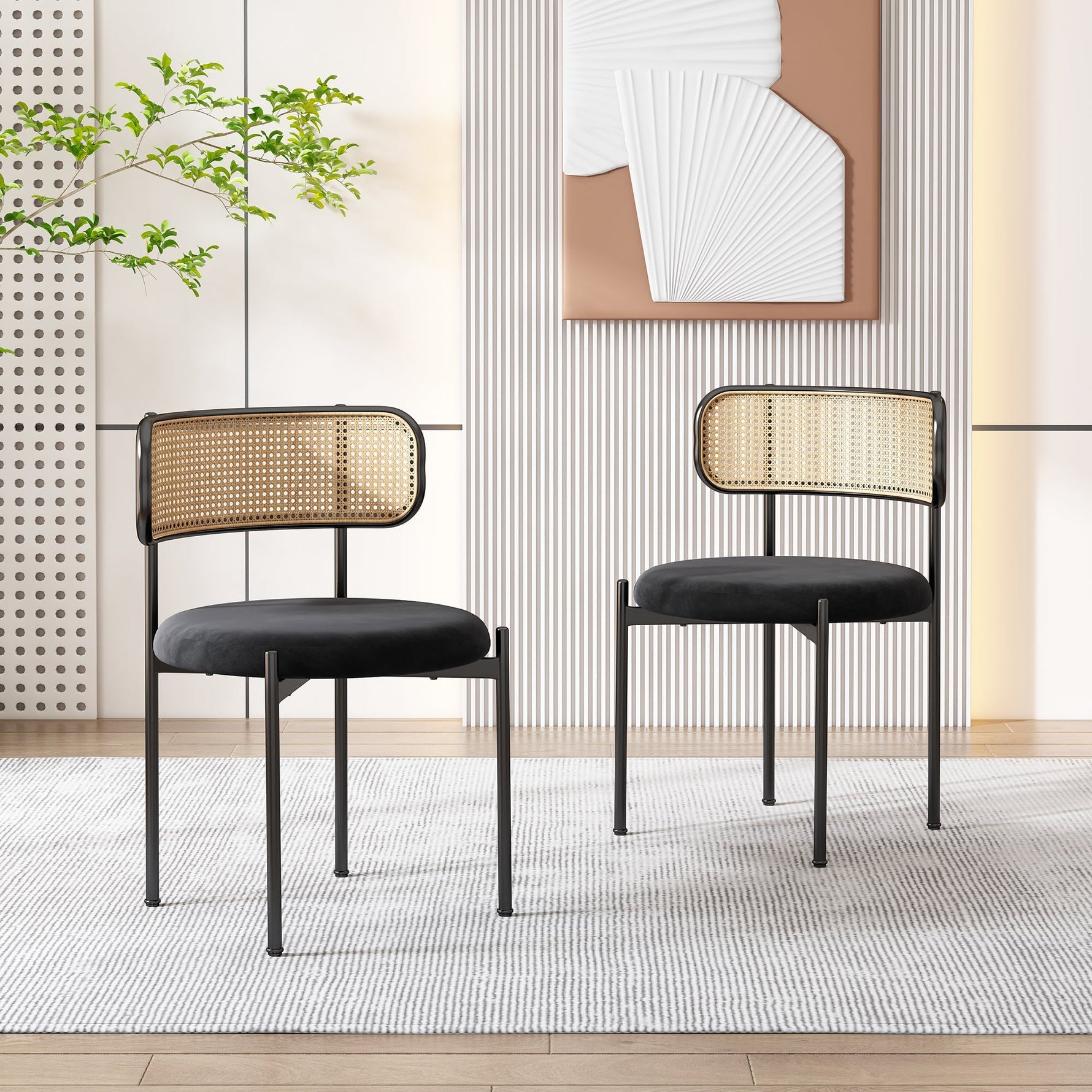 Velvet Dining Chair Set of 2, Modern Leisure with Metal Legs, Black