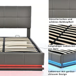 Upholstered Bed, 160x200cm, LED, Hydraulic Storage, Grey