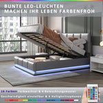 Upholstered Bed, 160x200cm, LED, Hydraulic Storage, Grey