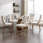Dining Chair Set of 6 High Backrest Button Tufting Light Beige Velvet Solid Wood