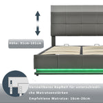 Upholstered Bed, 160x200cm, LED, Hydraulic Storage, Grey