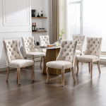 Dining Chair Set of 6 High Backrest Button Tufting Light Beige Velvet Solid Wood