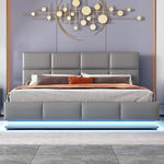 Upholstered Bed, 160x200cm, LED, Hydraulic Storage, Grey