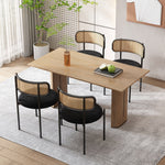 Velvet Dining Chair Set of 4 Rattan Metal Legs - Black