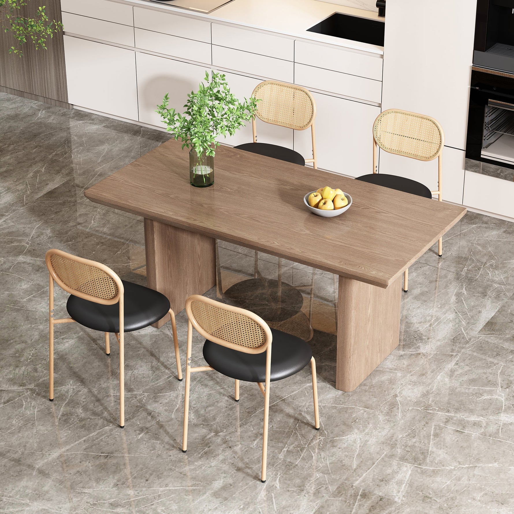 Dining Chair Set of 4 Modern Rattan Metal Legs - Black + Brown