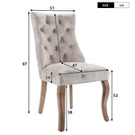 Dining Chair Set of 6 High Backrest Button Tufting Light Beige Velvet Solid Wood