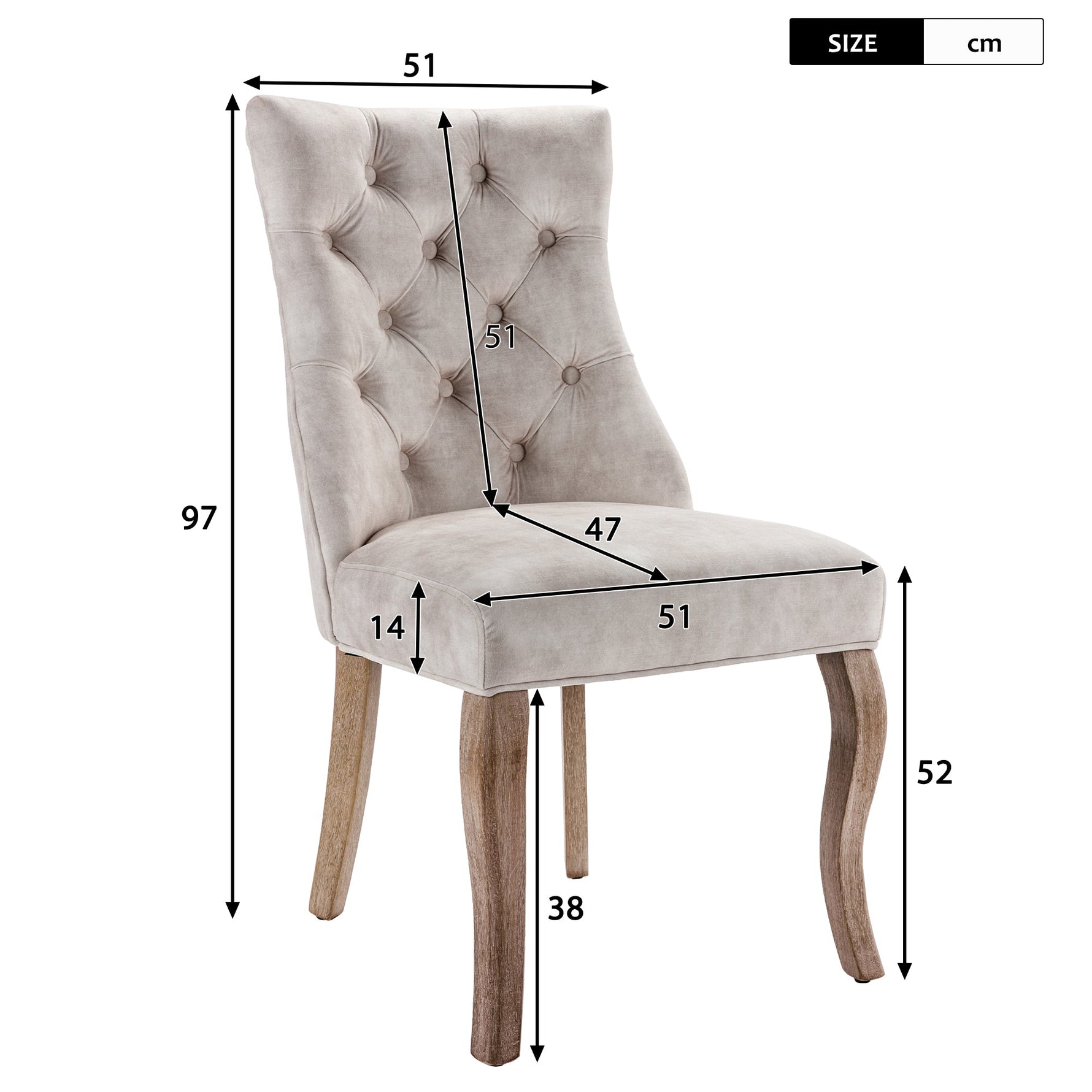 Dining Chair Set of 6 High Backrest Button Tufting Light Beige Velvet Solid Wood