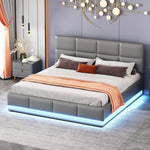 Upholstered Bed, 160x200cm, LED, Hydraulic Storage, Grey