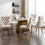 Dining Chair Set of 6 High Backrest Button Tufting Light Beige Velvet Solid Wood