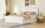Wooden Platform Bed with 4 Storage Drawers, 160x200, White