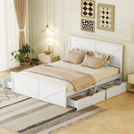 Wooden Platform Bed with 4 Storage Drawers, 160x200, White