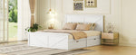 Wooden Platform Bed with 4 Storage Drawers, 160x200, White