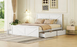 Wooden Platform Bed with 4 Storage Drawers, 160x200, White