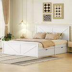 Wooden Platform Bed with 4 Storage Drawers, 160x200, White