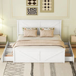 Wooden Platform Bed with 4 Storage Drawers, 160x200, White