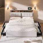 Double Bed with 4 Drawers & USB C Socket, 160x200cm, Adjustable Headboard, Wooden Slatted Frame, Upholstered