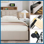 Double Bed 4 Drawers USB C Socket Adjustable Headboard Upholstered 140x200cm