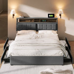 Double Bed, Upholstered with 4 Drawers & USB-C, 140x200cm, Wood Frame