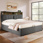 Upholstered Double Bed 160x200 USB-C Headboard Storage Linen Material