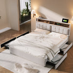 Double Bed with 4 Drawers & USB C Socket, 160x200cm, Adjustable Headboard, Wooden Slatted Frame, Upholstered