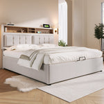 Upholstered Double Bed 140x200 USB-C Charging Storage Linen Material