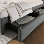 Double Bed, Upholstered with 4 Drawers & USB-C, 140x200cm, Wood Frame