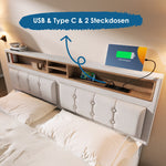 Double Bed 4 Drawers USB C Socket Adjustable Headboard Upholstered 140x200cm