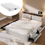Double Bed 4 Drawers USB C Socket Adjustable Headboard Upholstered 140x200cm