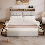 Double Bed with 4 Drawers & USB C Socket, 160x200cm, Adjustable Headboard, Wooden Slatted Frame, Upholstered