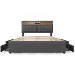 Double Bed, 4 Drawers, USB-C, Adjustable Headboard, Wooden Slats, Upholstered