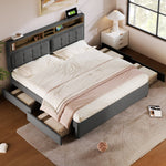 Double Bed, Upholstered with 4 Drawers & USB-C, 140x200cm, Wood Frame