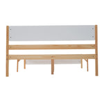 Double bed, wooden pinewood frame with central leg, with MDF headboard and footboard, white + natural, 140x200 cm