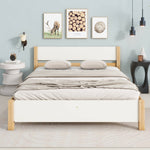 Double bed, wooden pinewood frame with central leg, with MDF headboard and footboard, white + natural, 140x200 cm
