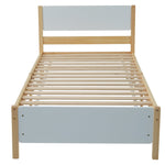 Single Bed, Pine Wood Frame with MDF Headboard & Footboard, White + Natural