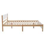 Double bed, wooden pinewood frame with central leg, with MDF headboard and footboard, white + natural, 140x200 cm