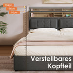 Double Bed with 4 Drawers & USB C Socket, 160x200cm, Adjustable Headboard, Wooden Slatted Frame