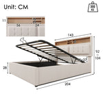 Upholstered Double Bed, USB-C Charging Headboard Storage 140x200, Linen Material