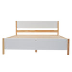 Double bed, wooden pinewood frame with central leg, with MDF headboard and footboard, white + natural, 140x200 cm