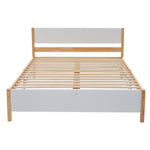 Double bed, wooden pinewood frame with central leg, with MDF headboard and footboard, white + natural, 140x200 cm