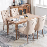 Dining Chair Set of 4 High Back Button Tufting Beige Velvet
