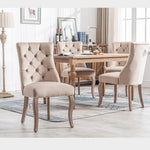 Dining Chair Set of 4 High Back Button Tufting Beige Velvet