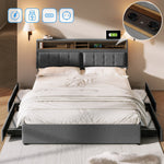 Double Bed, Upholstered with 4 Drawers & USB-C, 140x200cm, Wood Frame