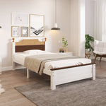 Single Bed Wooden Pine Wood Frame with MDF Head/Footboard 90x200 cm, White