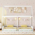 2-in-1 House Bed, 90x200cm Single Flat Bed, White