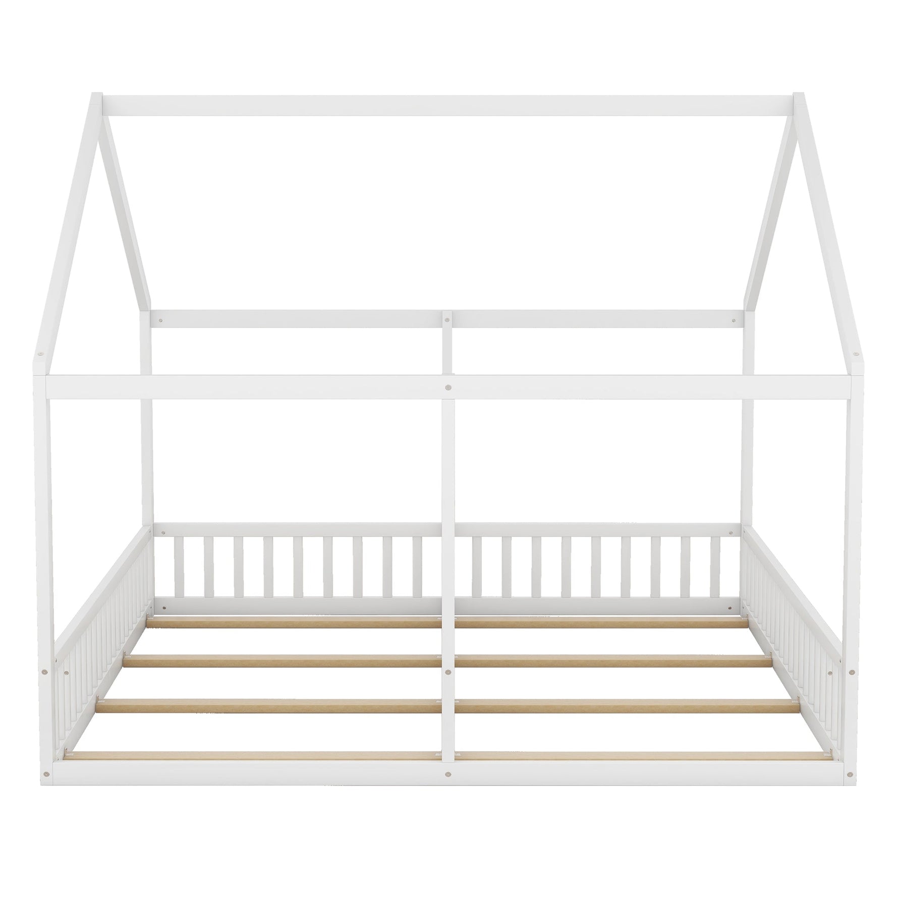 2-in-1 House Bed, 90x200cm Single Flat Bed, White