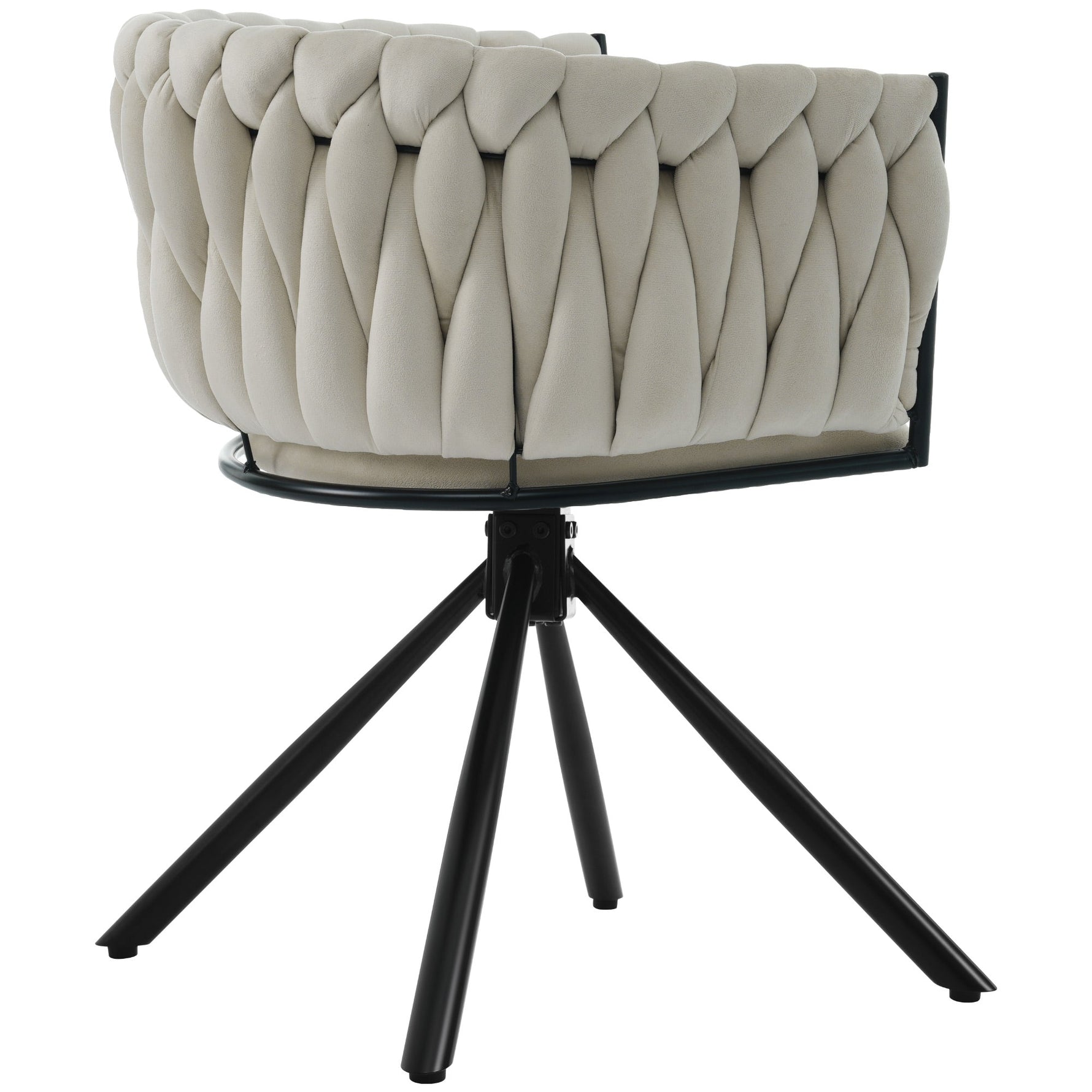 Velvet Dining Chair Set of 4 Swivel Metal Legs - Beige