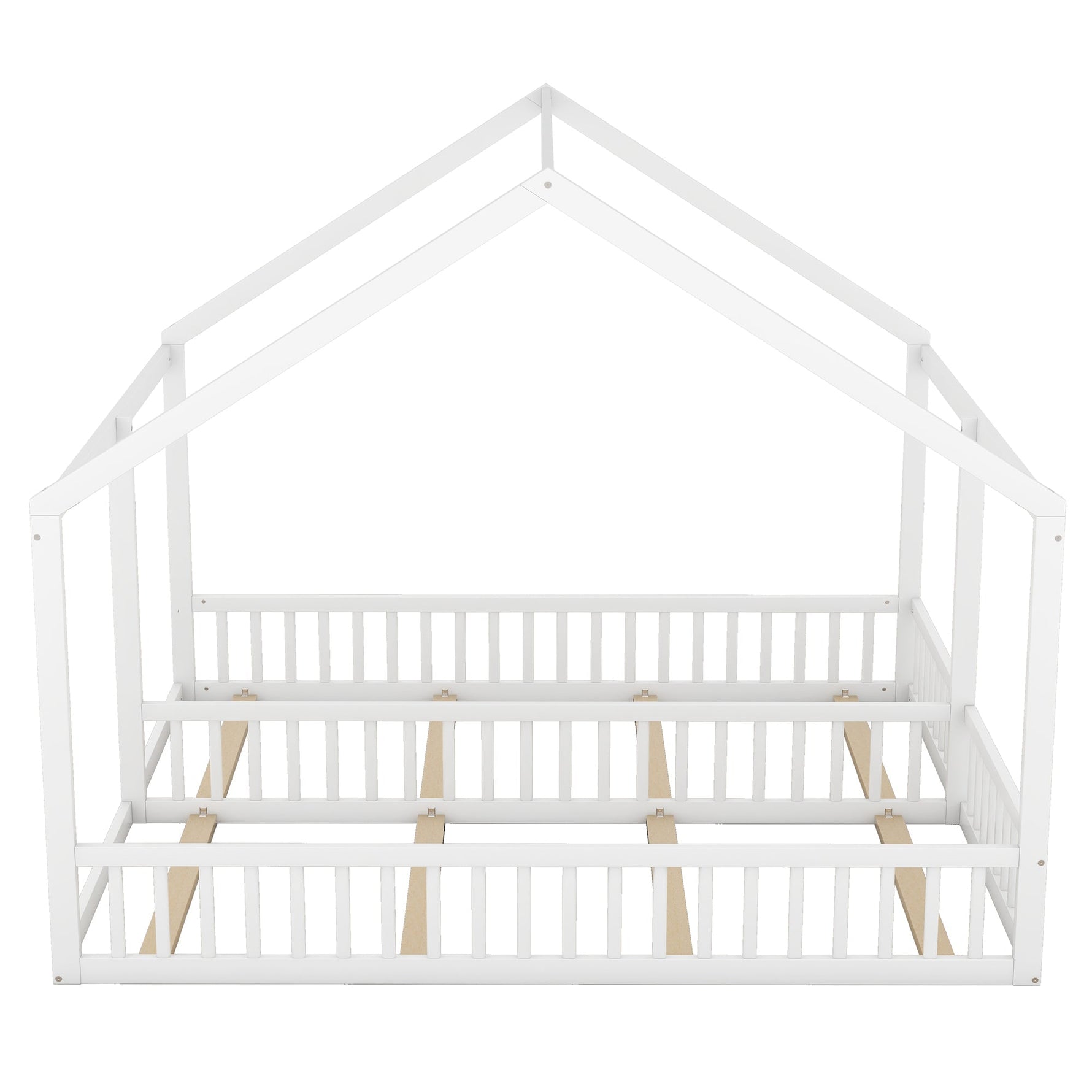 2-in-1 House Bed, 90x200cm Single Flat Bed, White