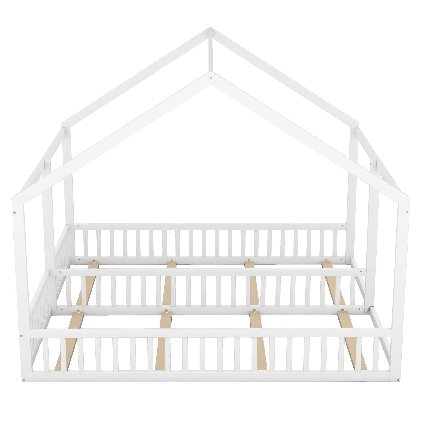 2-in-1 House Bed, 90x200cm Single Flat Bed, White