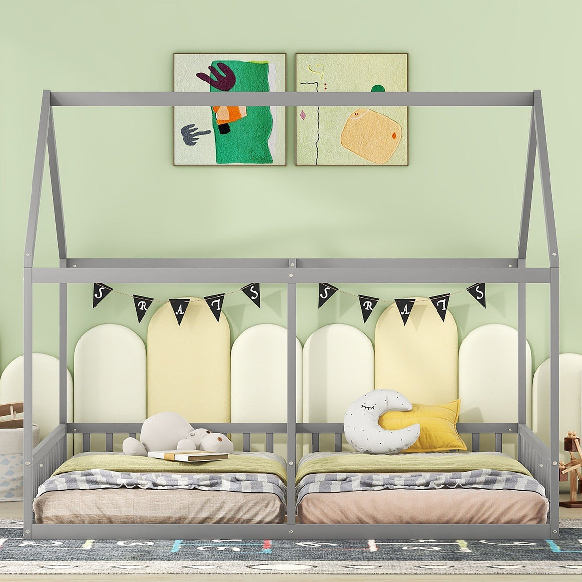 House Bed 90x200cm 2-in-1 Single Bed Grey